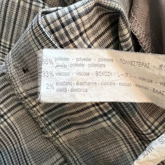 Zara women grey plaid pants button closure 2 front pockets  size XL academia - Picture 4 of 16